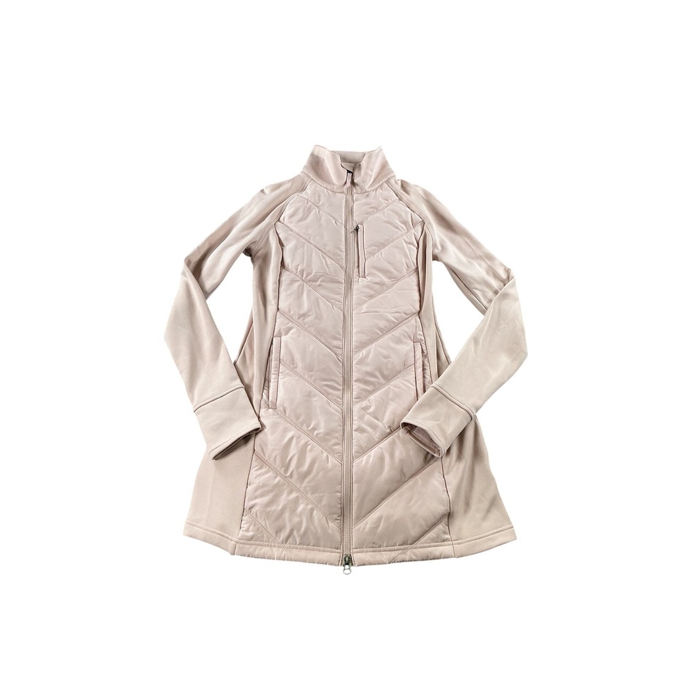 Fila Sport Womens Pink Quilted Hybrid Puffer Jacket Full Zip Thumbholes XS